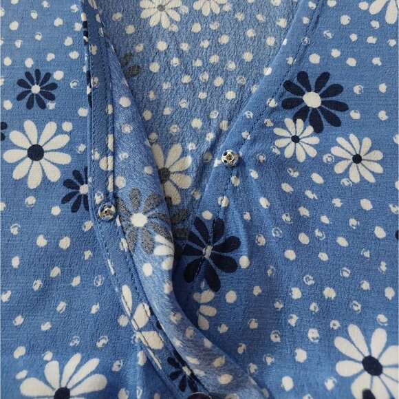 New Talbots Poet Sleeve Blue Daisy Print Wrap Top V Neck Shirt Sz L - Picture 7 of 13